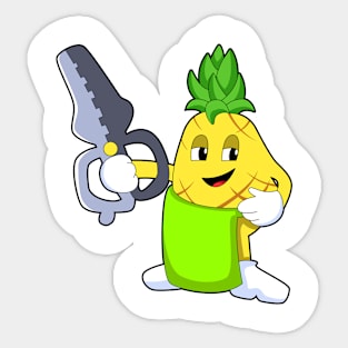 Pineapple as Hairdresser with Scissors & Razor Sticker